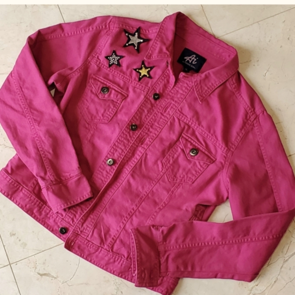 Authentic Icon American Idol Hot Pink Denim Jacket. Size Junior Large $68